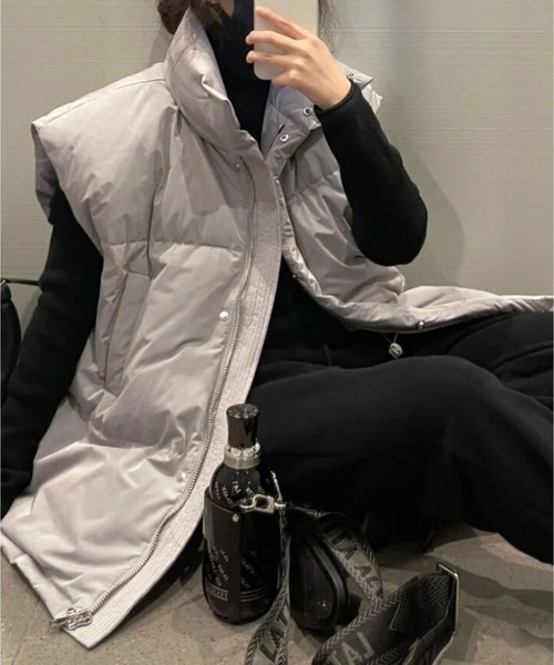 BLANC FICELLE(ブランフィセル)の「ナイロン 中綿 ベスト(ダウンベスト・レディース・グレー/ブラック/アイボリー・M/L/XL)」の13枚目の写真