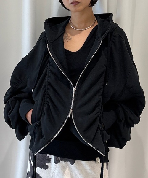 トップス VOLUME GATHERED ZIP UP HOODIE VOLUME GATHERED ZIP UP HOODIE（パーカー）｜Ameri（アメリ）の