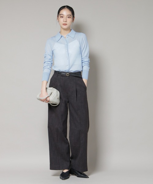 NANO universe(ナノユニバース)の「レースジャカード長袖ポロカーディガン(カーディガン/ボレロ・レディース・チャコール/ライトブルー/オフホワイト・FREE)」の4枚目の写真