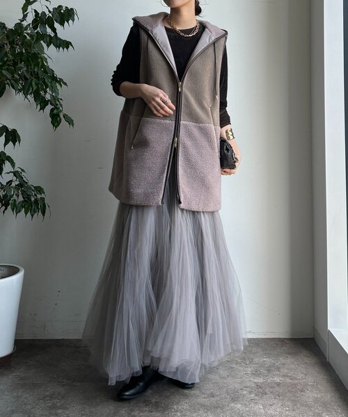 DouDou（ドゥドゥ）の「【WEB限定】ボア切替フーディーベスト（ベスト