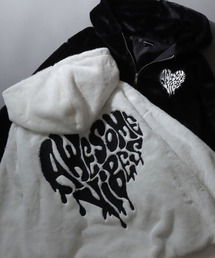 Cross & Heart Logo Fur Zip Hoodie/クロスロゴ ハートロゴ オーバーサイズ フルジップパーカー ファーブルゾン ファージャケット