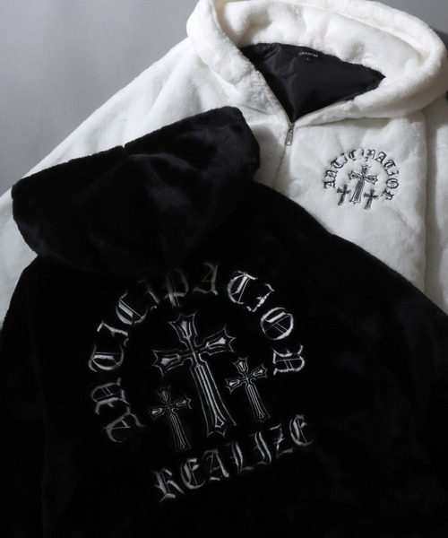 セール】Cross ＆ Heart Logo Fur Zip Hoodie/クロスロゴ ハートロゴ