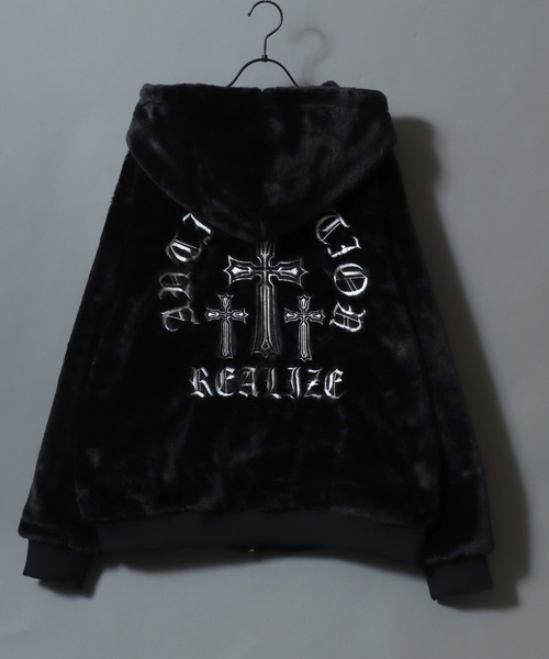 セール】Cross ＆ Heart Logo Fur Zip Hoodie/クロスロゴ ハートロゴ