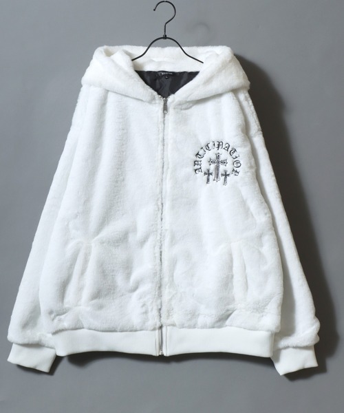 Cross ＆ Heart Logo Fur Zip Hoodie/クロスロゴ ハートロゴ オーバー