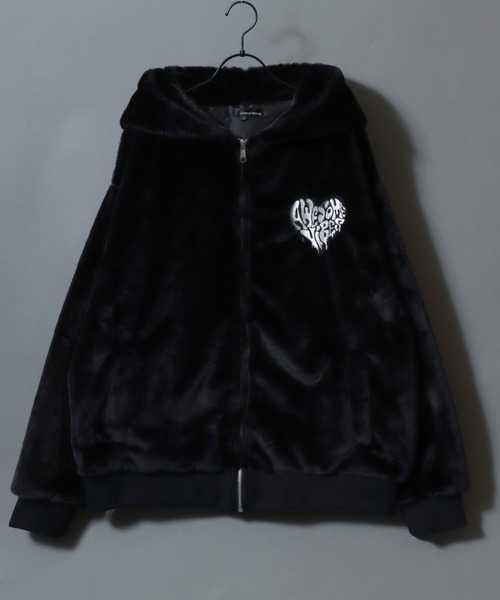 セール】Cross ＆ Heart Logo Fur Zip Hoodie/クロスロゴ ハートロゴ