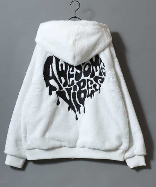 SITRY（シトリー）の「Cross ＆ Heart Logo Fur Zip Hoodie/クロスロゴ ハートロゴ オーバーサイズ フルジップパーカー ファーブルゾン ファージャケット（ブルゾン・メンズ・ホワイト/ブラック系その他/ブラック/ホワイト系その他・M/L）」の12枚目の写真