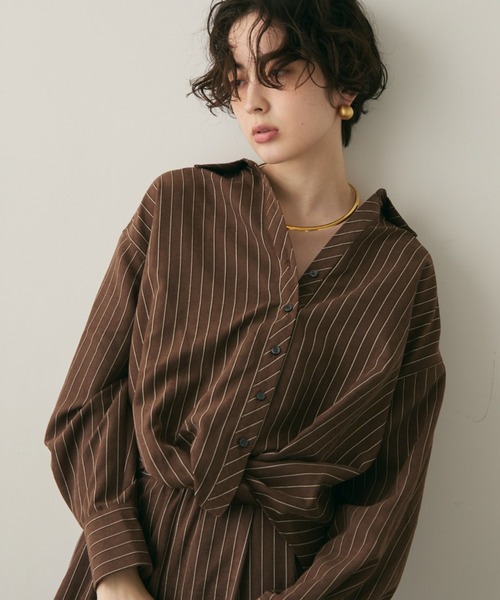 ピーチスキンストライプウエストクロスシャツ（シャツ/ブラウス