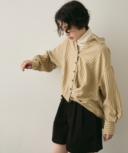 ピーチスキンストライプウエストクロスシャツ（シャツ/ブラウス