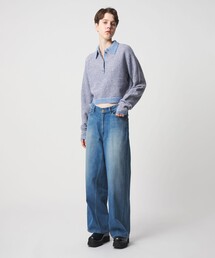 【新品】6(ROKU) アルパカウールナイロン ポロニット ライトブルー BEAUTY&YOUTH UNITED ARROWS｜<6(ROKU)>アルパカウールナイロン