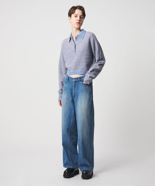 6（ロク）の「＜6(ROKU)＞アルパカウールナイロン ポロニット（ニット/セーター・レディース・ピンク/ライトブルー・FREE）」の2枚目の写真