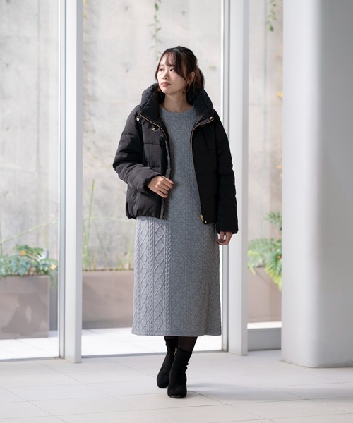 STRAWBERRY-FIELDS（ストロベリーフィールズ）の「ケーブルジャージⅡ_ケーブルジャージワンピース（ワンピース・レディース・ブラック/杢グレー/キナリ・2）」の3枚目の写真