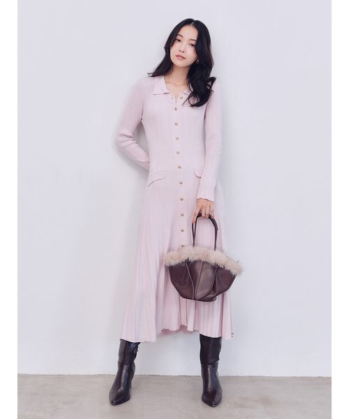 スナイデル ピンク ワンピース フロントボタンニットワンピース