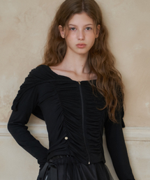 RONRON（ロンロン）の「PENDANT SHIRRING SAILOR ZIP UP BLACK（Tシャツ/カットソー）」