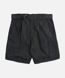 BELTED DENIM SHORTS _ BLACK