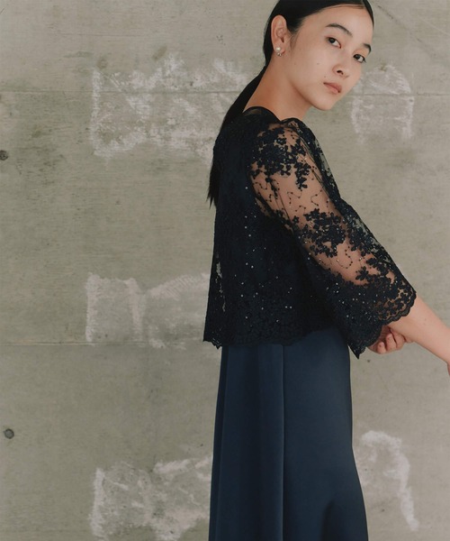 kaene（カエン）の「シャイニーレースレイヤードドレス[eneak]（ドレス・レディース・ネイビー/ブラック/グレイッシュベージュ・S/M/L）」の9枚目の写真