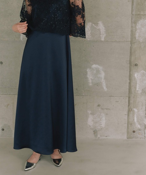 kaene（カエン）の「シャイニーレースレイヤードドレス[eneak]（ドレス・レディース・ネイビー/ブラック/グレイッシュベージュ・S/M/L）」の11枚目の写真