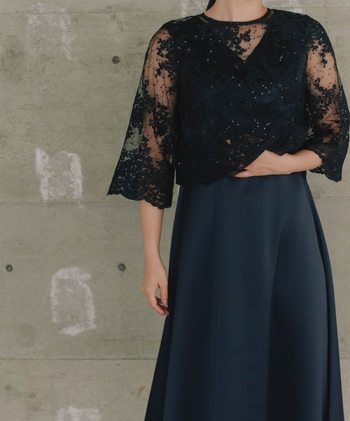 kaene（カエン）の「シャイニーレースレイヤードドレス[eneak]（ドレス・レディース・ネイビー/ブラック/グレイッシュベージュ・S/M/L）」の10枚目の写真