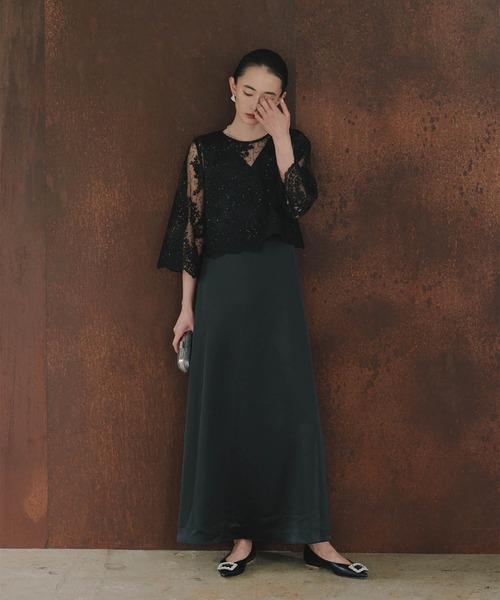 kaene（カエン）の「シャイニーレースレイヤードドレス[eneak]（ドレス・レディース・ネイビー/ブラック/グレイッシュベージュ・S/M/L）」の12枚目の写真