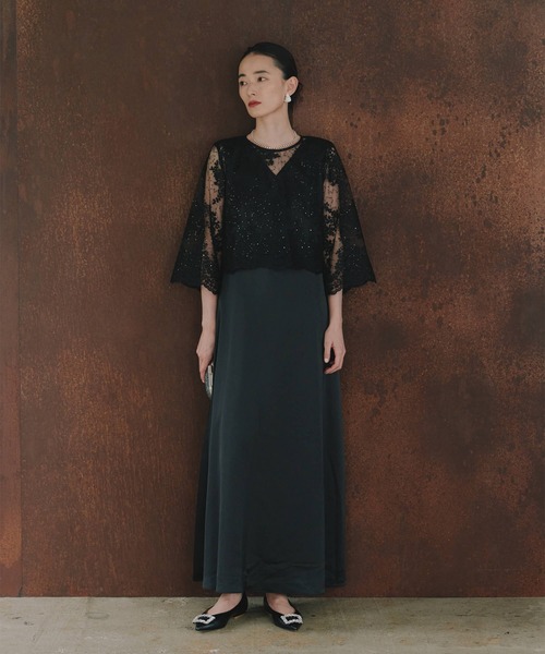 kaene（カエン）の「シャイニーレースレイヤードドレス[eneak]（ドレス・レディース・ネイビー/ブラック/グレイッシュベージュ・S/M/L）」の13枚目の写真