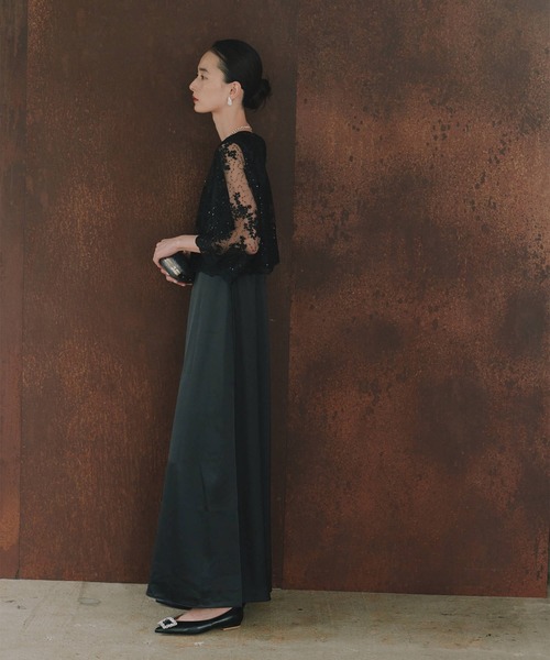 kaene（カエン）の「シャイニーレースレイヤードドレス[eneak]（ドレス・レディース・ネイビー/ブラック/グレイッシュベージュ・S/M/L）」の14枚目の写真