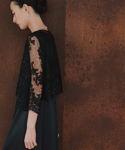 kaene（カエン）の「シャイニーレースレイヤードドレス[eneak]（ドレス・レディース・ネイビー/ブラック/グレイッシュベージュ・S/M/L）」の16枚目の写真