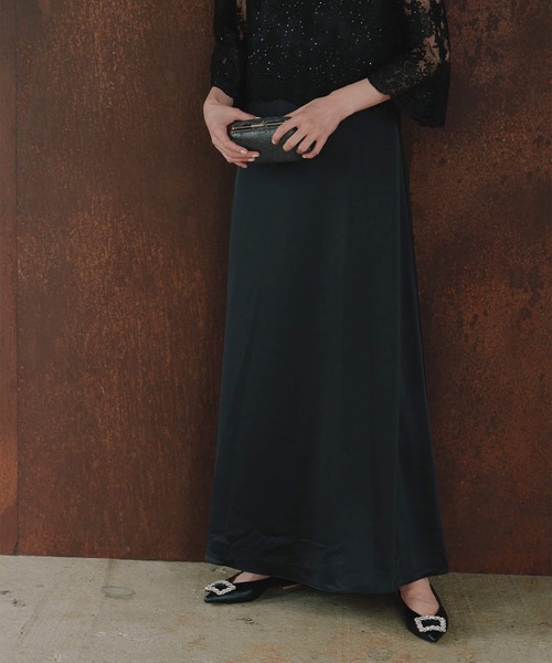 kaene（カエン）の「シャイニーレースレイヤードドレス[eneak]（ドレス・レディース・ネイビー/ブラック/グレイッシュベージュ・S/M/L）」の18枚目の写真