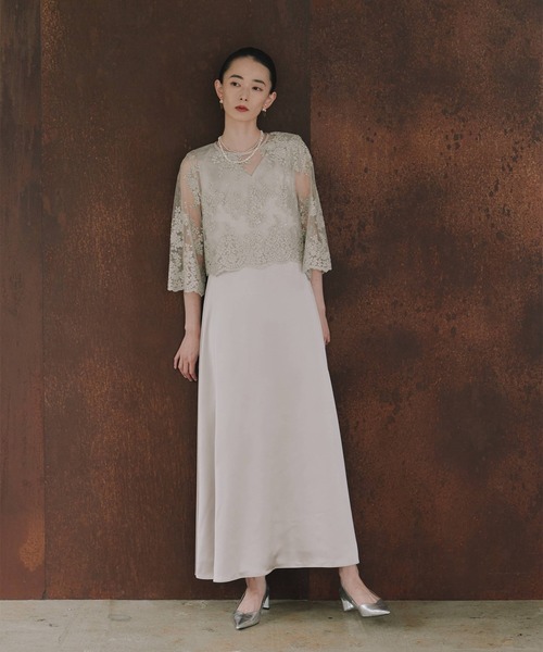 kaene（カエン）の「シャイニーレースレイヤードドレス[eneak]（ドレス・レディース・ネイビー/ブラック/グレイッシュベージュ・S/M/L）」の19枚目の写真