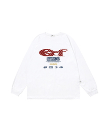 ESCAPEFROM（エスケープフロム）の「レッドドット ESCFロゴコラージュプリントロングスリーブ [3色]（Tシャツ/カットソー）」