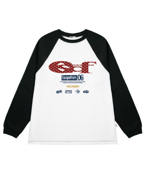 ESCAPEFROM（エスケープフロム）の「レッドドット ESCFロゴコラージュプリントロングスリーブ [3色]（Tシャツ/カットソー・レディース・ホワイト/ブラック/ブラック×ホワイト・MEDIUM/LARGE/SMALL）」の5枚目の写真