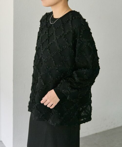 ear PAPILLONNER（イアパピヨネ）の「シアーレーススウェット【SUM1 STYLE】（Tシャツ/カットソー・レディース・ライトグレー/ブラック・FREE）」の2枚目の写真