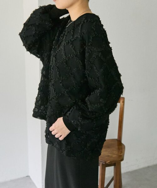 ear PAPILLONNER（イアパピヨネ）の「シアーレーススウェット【SUM1 STYLE】（Tシャツ/カットソー・レディース・ライトグレー/ブラック・FREE）」の4枚目の写真