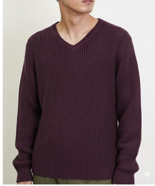 Beno（ビーノ）の「Vネックループヤーンニット（ニット/セーター・メンズ・ホワイト/ネイビー/ブラック/ワイン/チャコールグレー/杢グレー・MEDIUM/LARGE/X-LARGE）」の6枚目の写真