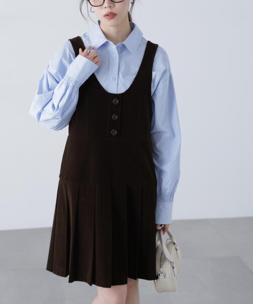 FREE'S MART(フリーズマート)の「◆ローウエストプリーツジャンパースカート(ジャンパースカート・レディース・ブラウン/ネイビー・SMALL/MEDIUM)」の6枚目の写真