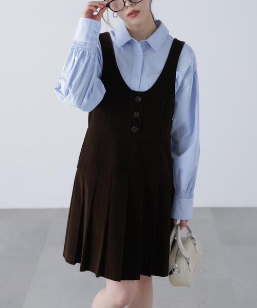 FREE'S MART(フリーズマート)の「◆ローウエストプリーツジャンパースカート(ジャンパースカート・レディース・ブラウン/ネイビー・SMALL/MEDIUM)」の7枚目の写真