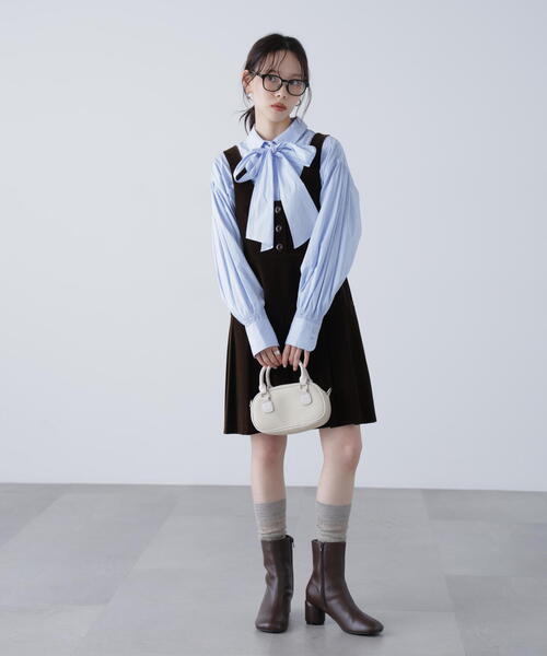 FREE'S MART(フリーズマート)の「◆ローウエストプリーツジャンパースカート(ジャンパースカート・レディース・ブラウン/ネイビー・SMALL/MEDIUM)」の10枚目の写真