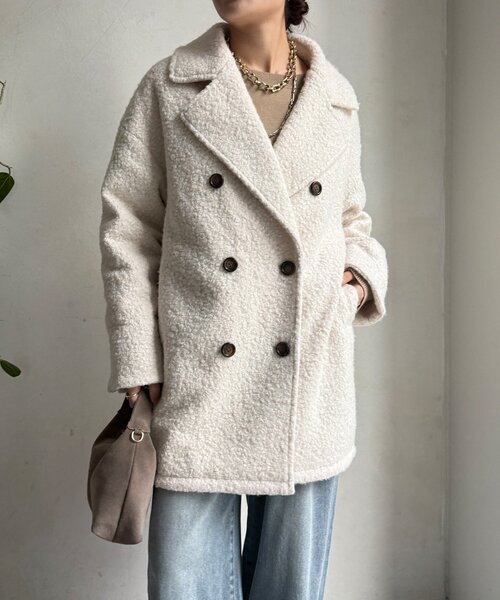 DouDou（ドゥドゥ）の「【WEB限定】ボアダウンダブルテーラードコート（その他アウター・レディース・オフホワイト/ブラック・FREE）」の10枚目の写真