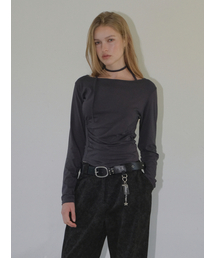 Boat-Neck Strap T-Shirt, Charcoal