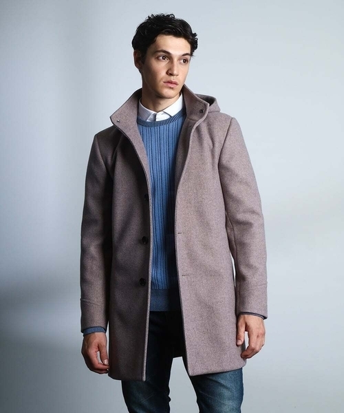 MK MICHEL KLEIN HOMME （エムケーミッシェルクランオム）の「【4サイズ展開/フード着脱/ストレッチ】フード付きコート/RETECメルトン（ステンカラーコート・メンズ・ブラック/ブラウン/ライトブラウン・51/48/46）」の3枚目の写真