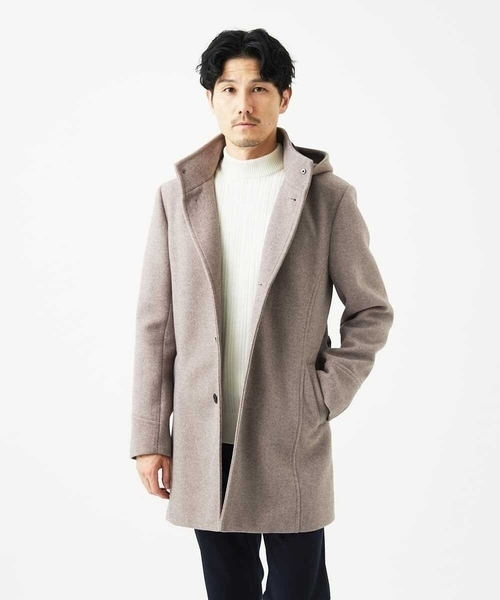 MK MICHEL KLEIN HOMME （エムケーミッシェルクランオム）の「【4サイズ展開/フード着脱/ストレッチ】フード付きコート/RETECメルトン（ステンカラーコート・メンズ・ブラック/ブラウン/ライトブラウン・51/48/46）」の6枚目の写真