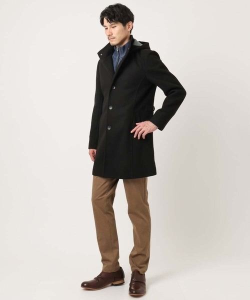 MK MICHEL KLEIN HOMME （エムケーミッシェルクランオム）の「【4サイズ展開/フード着脱/ストレッチ】フード付きコート/RETECメルトン（ステンカラーコート・メンズ・ブラック/ブラウン/ライトブラウン・51/48/46）」の22枚目の写真