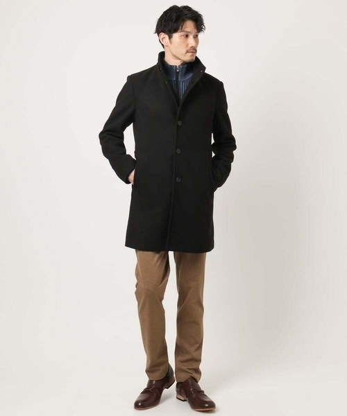 MK MICHEL KLEIN HOMME （エムケーミッシェルクランオム）の「【4サイズ展開/フード着脱/ストレッチ】フード付きコート/RETECメルトン（ステンカラーコート・メンズ・ブラック/ブラウン/ライトブラウン・51/48/46）」の19枚目の写真