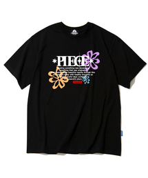 ピースフラワーグラフィックTシャツ - ブラック