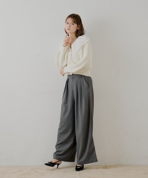 Chico（チコ）の「【SALON by Chico】フリルダブルカラー柄編みカーディガン（カーディガン/ボレロ・レディース・ホワイト系その他2/ネイビー/アイボリー/ミント・FREE）」の12枚目の写真