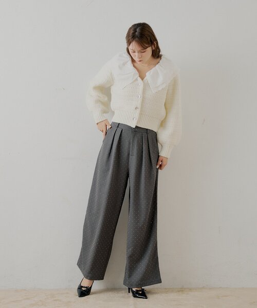 SALON by Chico】フリルダブルカラー柄編みカーディガン（カーディガン