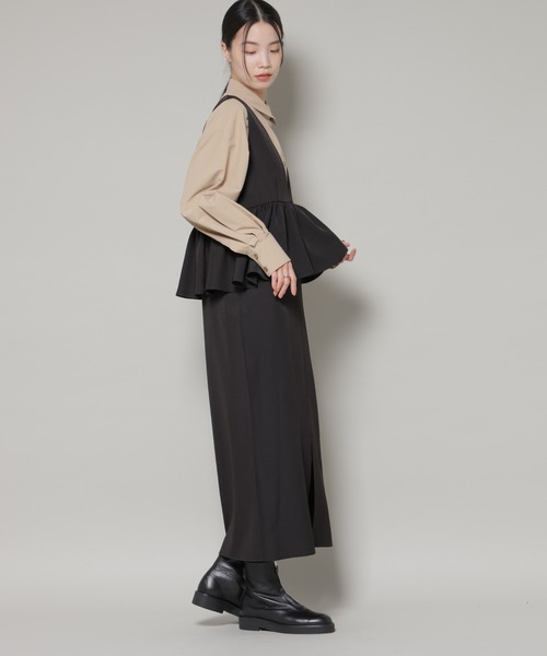 NANO universe(ナノユニバース)の「前後2wayフレア切り替えワンピース(ワンピース・レディース・モカ/グレー系その他4/ブラック・FREE)」の14枚目の写真
