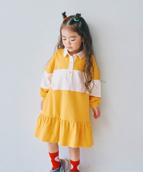 p.premier（ピードットプルミエ）の「春色の切替ラガー裾フリルワンピース_ジュニア対応（ワンピース・キッズ・グリーン/ピンク/イエロー・80/90/100/110/120/130/140）」の3枚目の写真