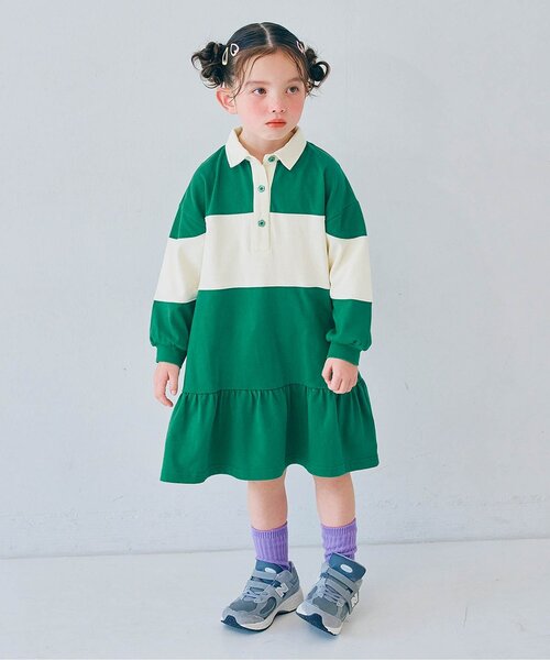 p.premier（ピードットプルミエ）の「春色の切替ラガー裾フリルワンピース_ジュニア対応（ワンピース・キッズ・グリーン/ピンク/イエロー・80/90/100/110/120/130/140）」の4枚目の写真