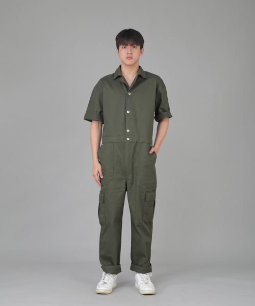 SAINTCREW(セントクルー)の「レトロラインカーゴ半袖ジャンプスーツ RLC-514 カーキ(つなぎ/オールインワン・メンズ・その他・MEDIUM/LARGE/X-LARGE)」の2枚目の写真