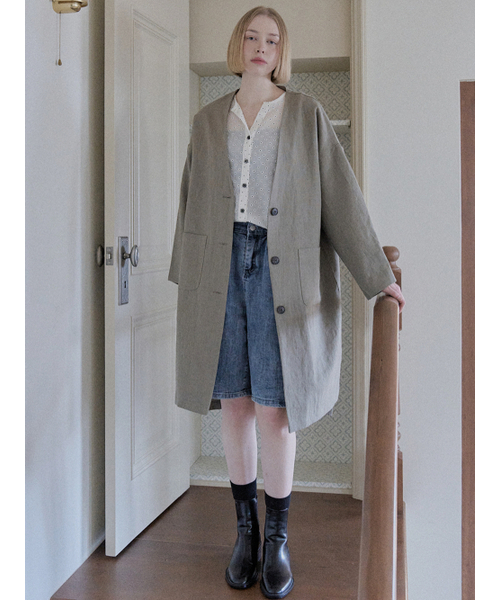 AVANT-G(アバン)の「Linen Long Jacket - KHAKI(その他アウター・レディース・その他・FREE)」の3枚目の写真