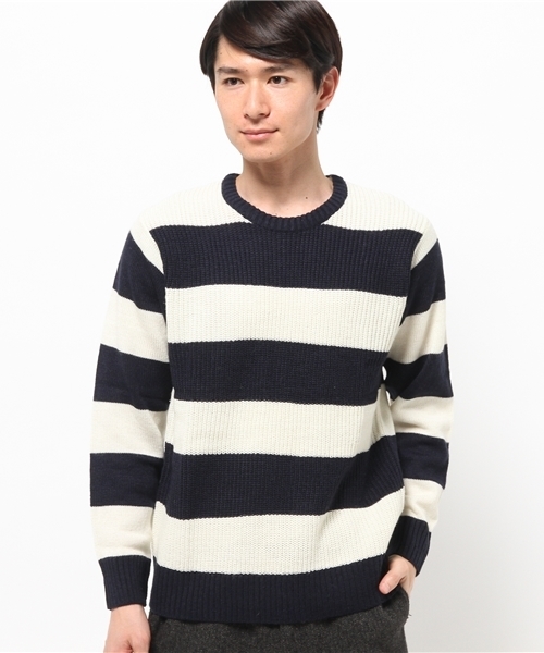 ikka（イッカ）の「畦切替ボーダープルオーバー（ニット/セーター・メンズ・ネイビー/ライトグレー/ホワイト・SMALL/LARGE/MEDIUM/X-LARGE）」の2枚目の写真